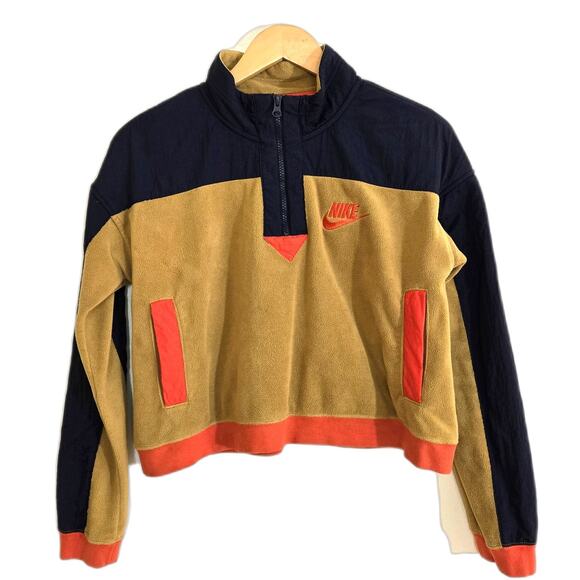 Nike Sportswear Half Zip Fleece Pullover Size S Tan, Red, Navy - Picture 1 of 10